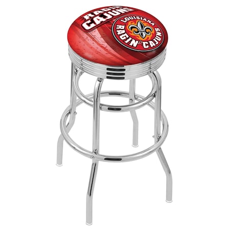 Holland Bar Stool Co 30" Chrome 2-Ring Louisiana-Lafayette Swivel Bar Stool, Accent Ring L7C3C30LA-Laf-D2